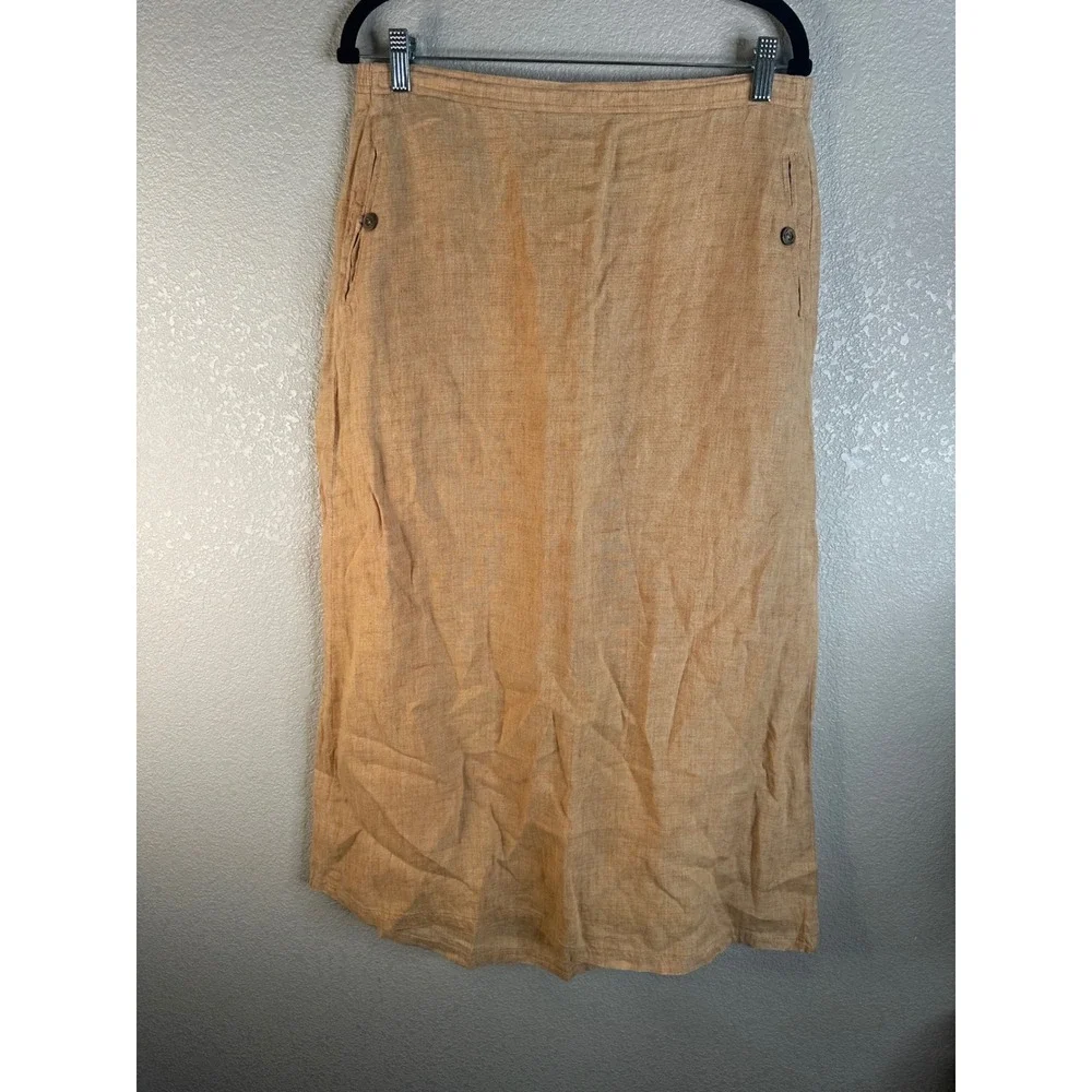 David Dart Women's Orange Linen Blend Henley Top and Midi Skirt Set Size Large